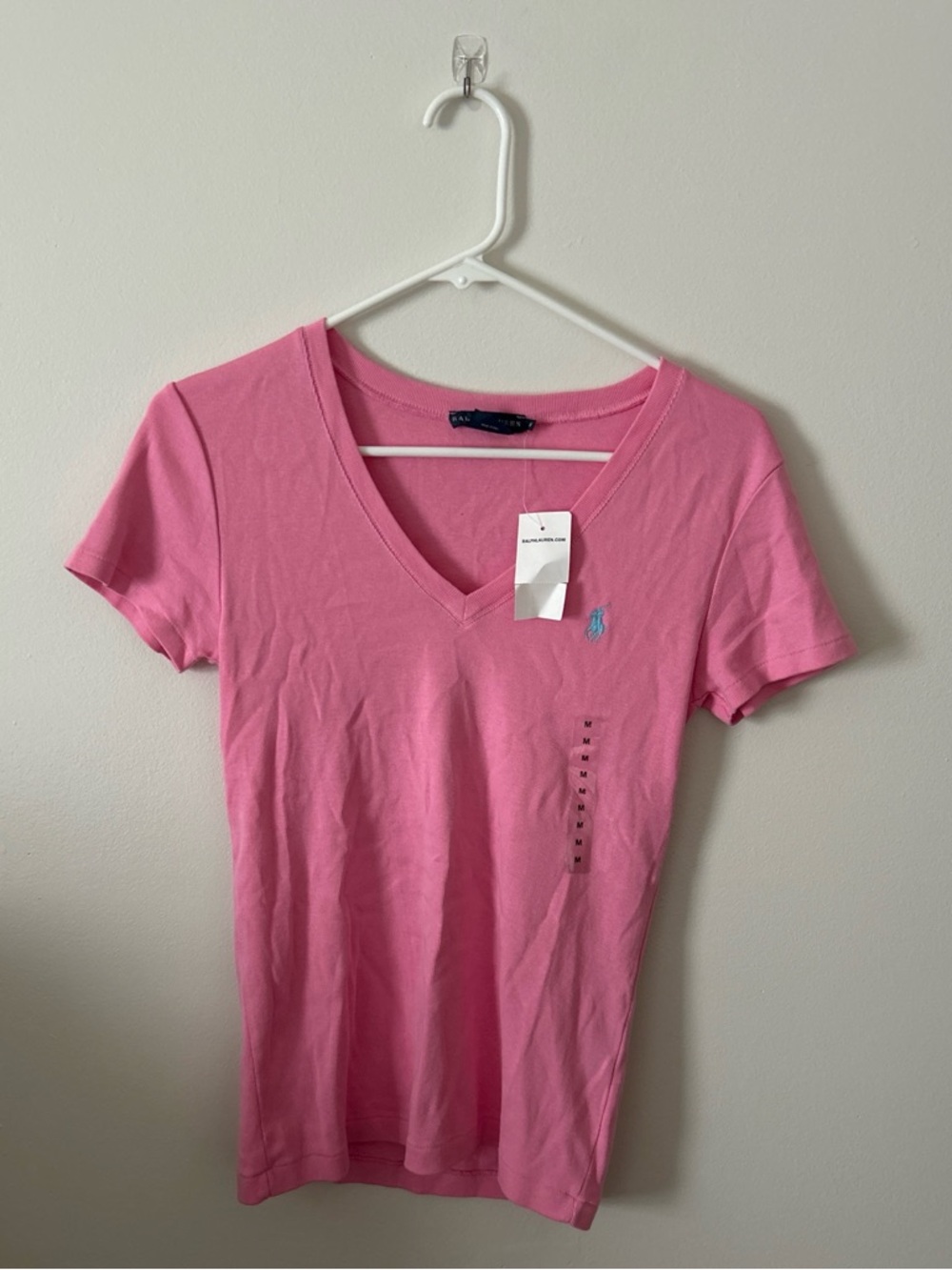 Ralph Lauren NWT Pink V-Neck Short Sleeve Tee with Blue Pony